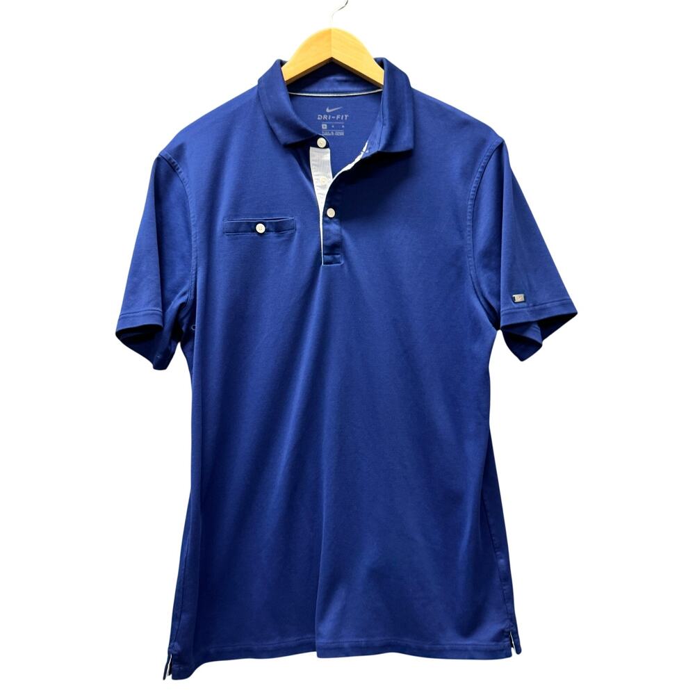 Nike Polo Shirt Blue Dri Fit Short Sleeve Coastal Cotton Blend Mens Medium M